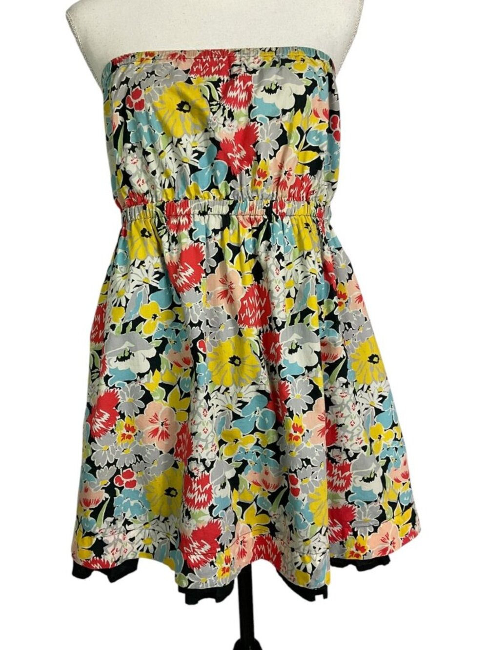 Jack Wills Strapless Floral Fit & Flare Mini Dress Smocked Pockets Size 8